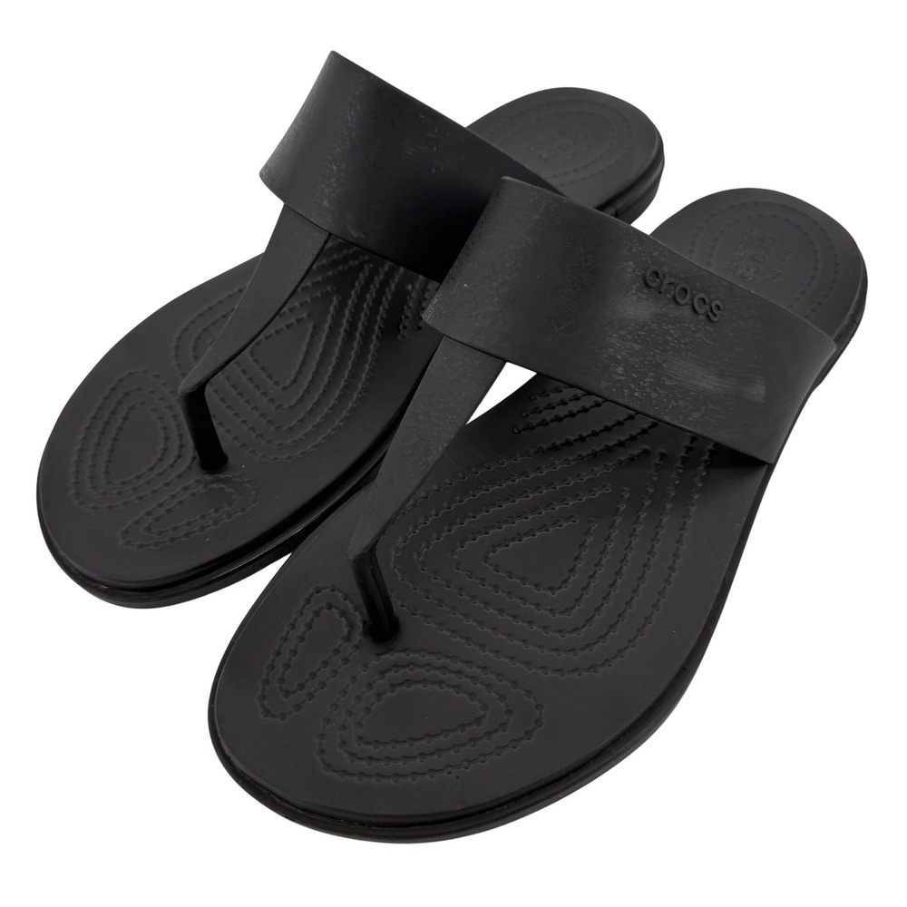 Crocs Tulum Flip Flop Sandal Black Women 9 Slip On Casual Comfy Beach Vacay